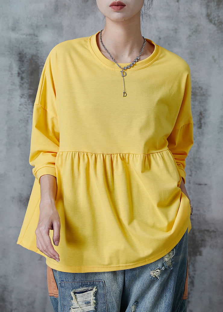 Yellow Patchwork Cotton Sweatshirt Oversized Fall