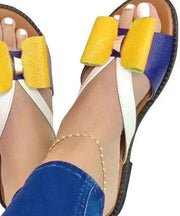 Yellow Peep Toe Faux Leather Vintage Splicing Bow Slide Sandals