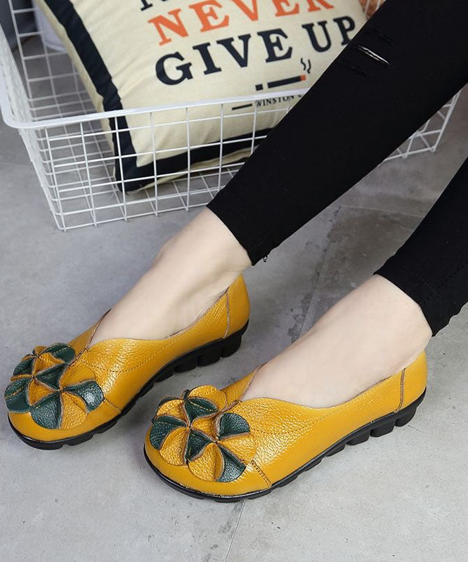 Yellow Penny Loafers Cowhide Leather Comfortable Splicing