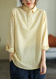 Yellow Plaid Button Cotton Shirt Long Sleeve