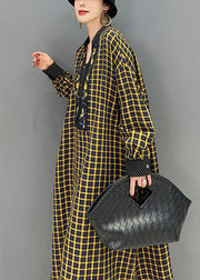 Yellow Plaid Patchwork Maxi Dresses Oversized Spring