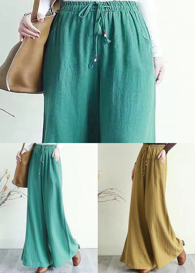 Yellow Pockets Patchwork Cotton Wide Leg Pants Spring