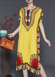 Yellow Print Chiffon Holiday Dress Oversized Summer