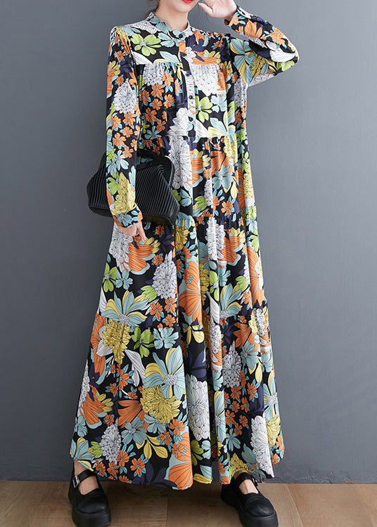 Yellow Print Chiffon Long Dresses Oversized Exra Large Hem Spring