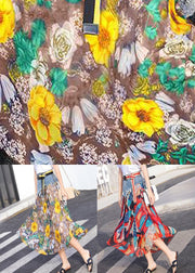 Yellow Print Chiffon Skirts Patchwork Denim Summer