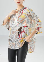 Yellow Print Cotton Shirts Oversized Batwing Sleeve