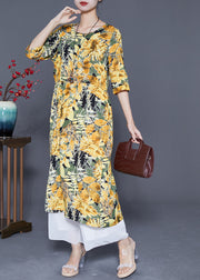 Yellow Print Cotton Vacation Dresses Oversized Summer