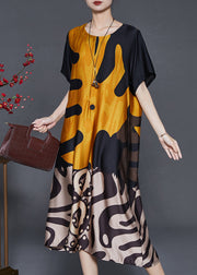 Yellow Print Silk Robe Dresses Oversized Summer