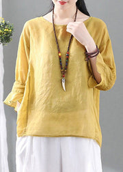 Yellow Ruffled Cotton T Shirt O Neck Half Sleeve