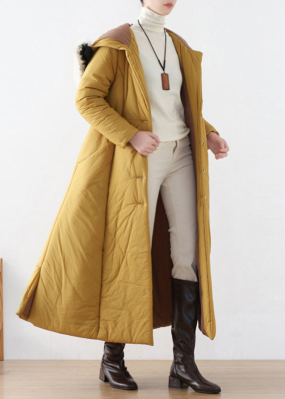 Yellow Side Open Hooded Long Parka Winter