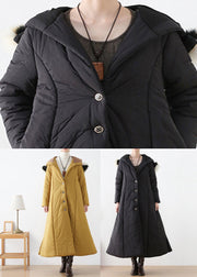 Yellow Side Open Hooded Long Parka Winter