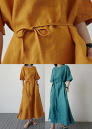 Yellow Side Open Solid Holiday Maxi Dress Short Sleeve