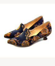 Yellow Silk High Heels Retro Print Pointed Toe Splicing