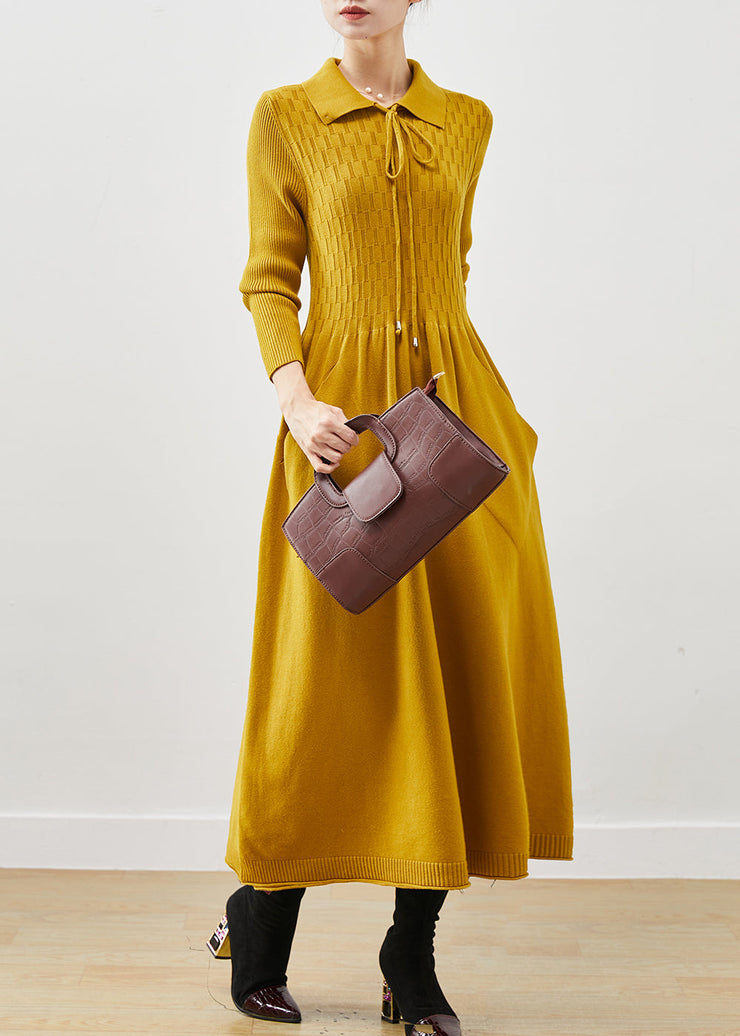 Yellow Silm Fit Knit Vacation Dresses Exra Large Hem Spring