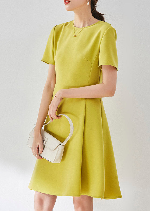 Yellow Slim Mid Dress Short Sleeve