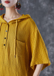 Yellow Striped Cotton Dress Oversized Hooded Summer