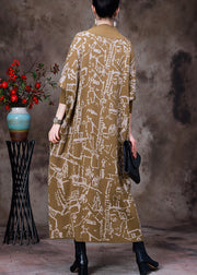 Yellow Turtleneck Print Knit Maxi Dress Batwing Sleeve