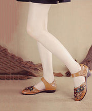 Yellow Walking Sandals Hollow Out Buckle Strap Genuine Leather