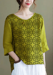 DIY yellow Embroideried side open Half Sleeve Top