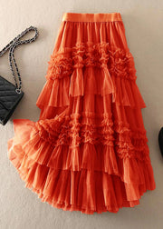 Beautiful Orange asymmetrical design Tulle Tiered Fall Skirt