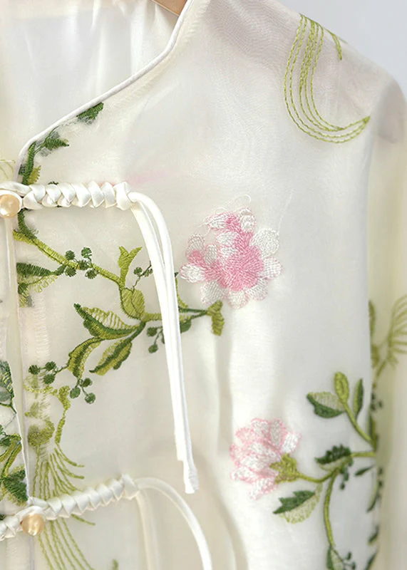 Grace Green Embroidered Button Organza Shirts Fall