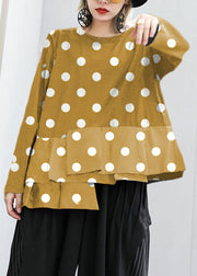 Classy Yellow polka dots cotton shirts patchwork box fall shirts