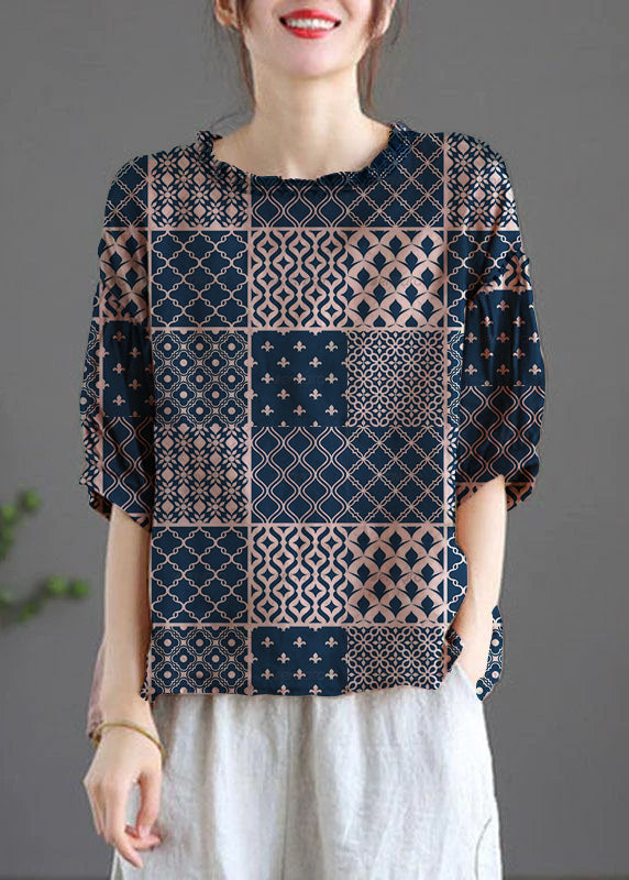 Modern Geometric patterns Regular Embroideried Summer Floral Half Sleeve