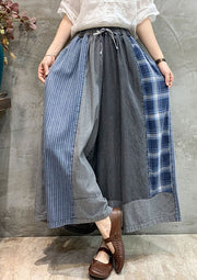 Casual Drawstring Elasticity Plaid Split-Joint Ninth Denim Pants