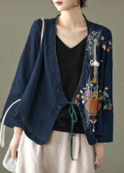 Women Indigo Floral Embroidered Long sleeve Linen Shirt