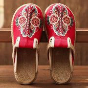 Women Retro Embroidered Floral Shoes flip flop