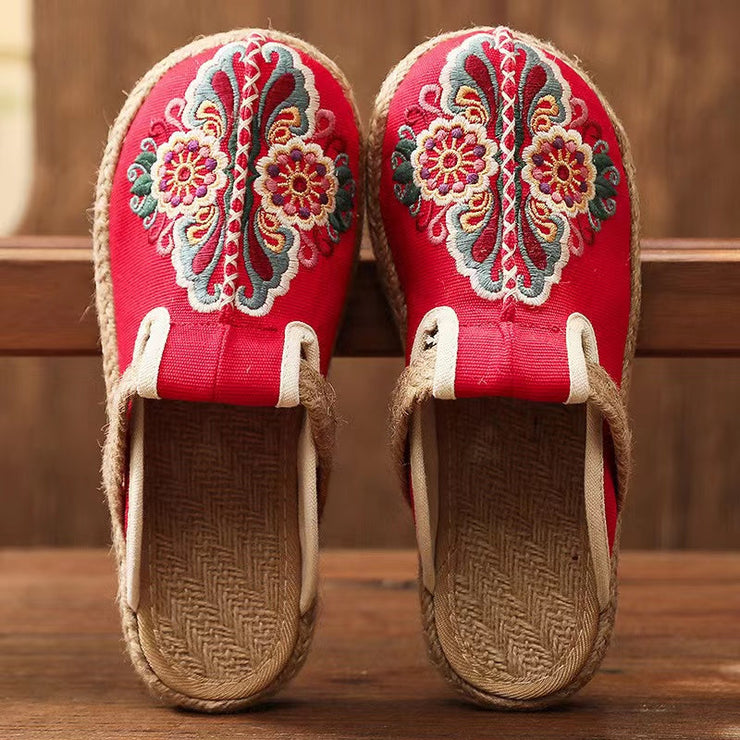 Women Retro Embroidered Floral Shoes flip flop