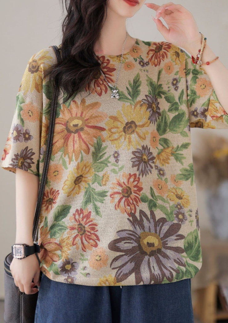 Casual Stylish Floral Print Cotton Knitted T-Shirt