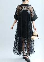 summer 2024 black embroidery lace dresses plus size maxi dress