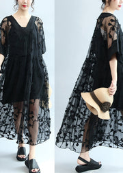 summer 2024 black embroidery lace dresses plus size maxi dress