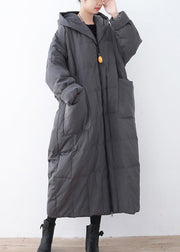 Limited Stock-Grauer warmer Daunenmantel Plus Size Parka dicker Maxi Cardigan mit Kapuze