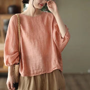 2023 Summer Loose Linen Solid T-Shirt