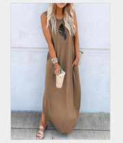 Printed sleeveless shift vest casual long dress - bagstylebliss