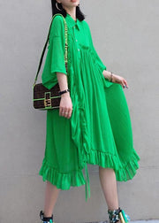 100% Green Dress Lapel Asymmetric Summer Dress - bagstylebliss