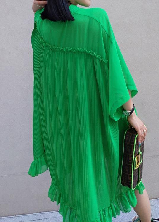 100% Green Dress Lapel Asymmetric Summer Dress - bagstylebliss