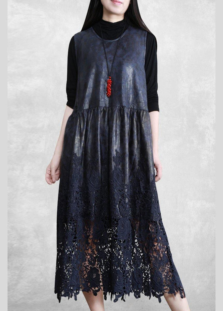 100% Hollow Out Patchwork Dresses Lnspiration dark blue Maxi Dress - bagstylebliss