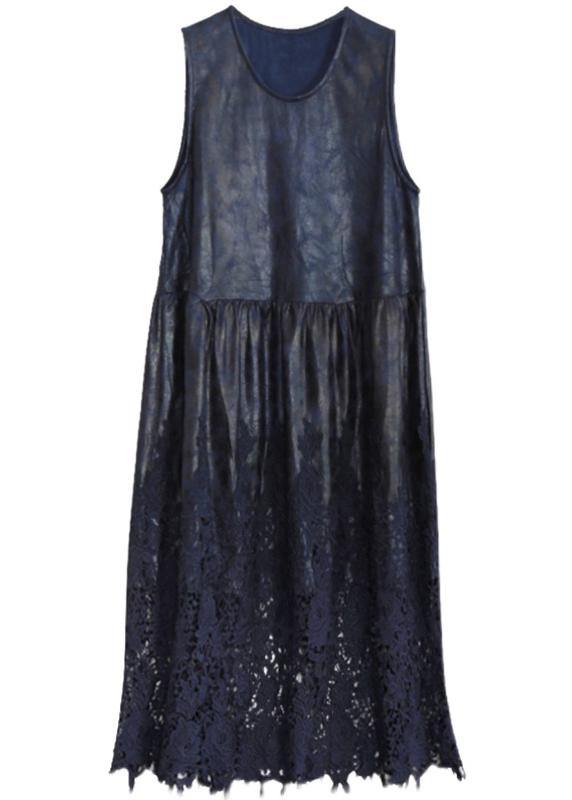 100% Hollow Out Patchwork Dresses Lnspiration dark blue Maxi Dress - bagstylebliss