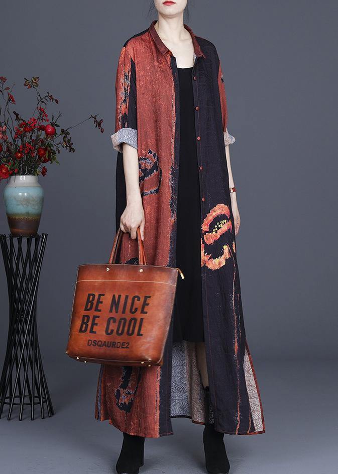 Chocolate Print Silk Maxi Dress Cardigan - bagstylebliss