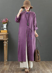 100% Lapel Spring Quilting Clothes Sleeve Purple Robe Dress - bagstylebliss