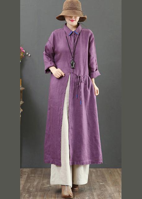 100% Lapel Spring Quilting Clothes Sleeve Purple Robe Dress - bagstylebliss