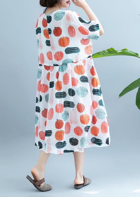 100% Pumpkin  Print Robes O Neck  Maxi Summer Dress - bagstylebliss