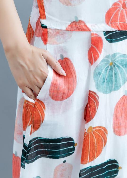 100% Pumpkin  Print Robes O Neck  Maxi Summer Dress - bagstylebliss