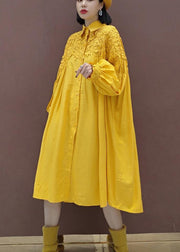100% Stand Collar Patchwork Lace Quilting Clothes Catwalk Yellow Robes Dresses - bagstylebliss