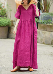 Cute Rose Linen Dresses Plus Size Summer Dress - bagstylebliss