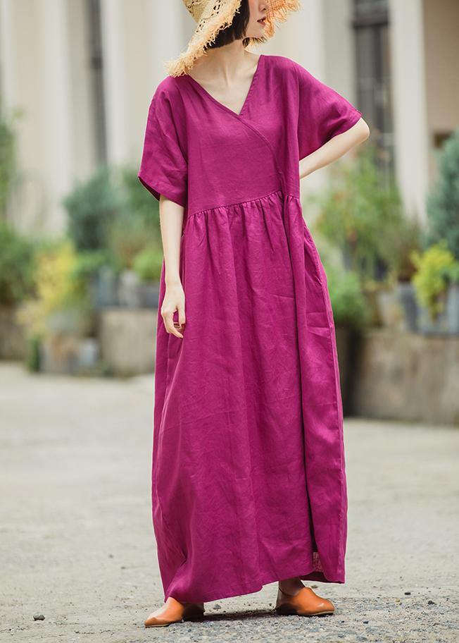 Cute Rose Linen Dresses Plus Size Summer Dress - bagstylebliss