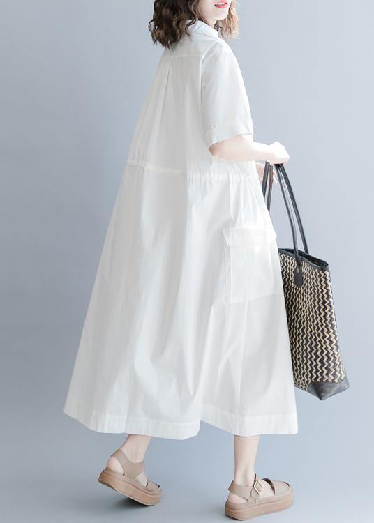100% White Cotton Tunic Drawstring long Summer Dress - bagstylebliss